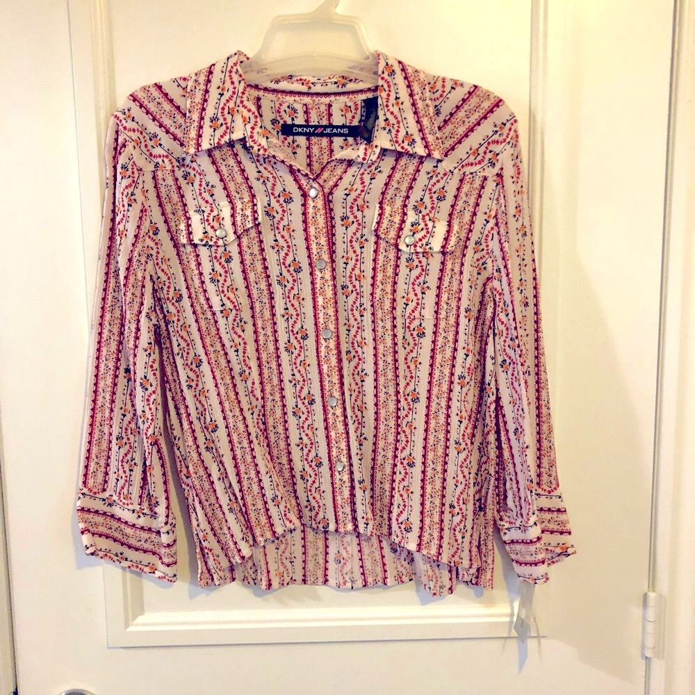 DKNY Patterned Shirt Blouse, Long Sleeved, Women’s Size 11